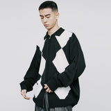 アーガイル2WAYジップアップポロカーディガン / ARGYLE 2WAY ZIP UP POLO GARDIGAN BLACK