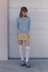 WITTY BUNNY STRIPE KNIT HOODIE [SKY BLUE]