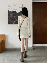 サディンクロシェパンチングロングニットワンピース / Sardine crochet punching long knit dress