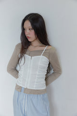 シャーリングコルセットスリーブレストップ / Shirring Corset Sleeveless Top (2 colors)
