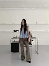 スモーキングデニムフレア ストラップスリーブレス/Piret Smoking Denim Flare Strap Sleeveless
