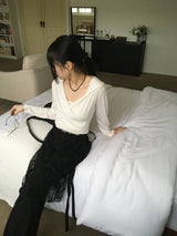 Chey ドレープラップクロップフードスウェットシャツ