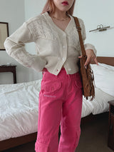 ブロック ニット カーディガン / Block knit cardigan (3color)