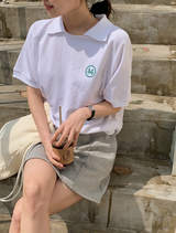 刺繍レタリング襟スウェットTシャツ (3color) (6698383999094)