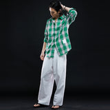 オーバーフィット格子縞チェックシャツ/OVERFIT PLAID CHECK SHIRT-GREEN+PINK