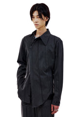 UNBALANCED BUTTON STRAP SHIRT (CHARCOAL) (6654718050422)