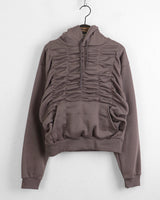 Bolt Napping Shirring Pleated Cropped Long-Sleeved Hoodie T-Shirt