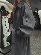 [WOOL 50%/MADE] wool maxi trench mac coat