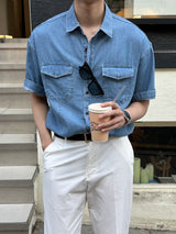 セミオーバーボタンハーフデニムシャツ  / LMN Semi-Over Button Half Denim Shirt (2 colors)