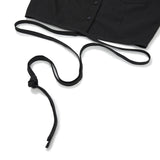 Crop Lace-Up Ribbon Shirt [BLACK] (6618554859638)