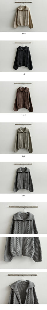 Retodum Two Way High-Neck Twisted Knitted Zip-Up
