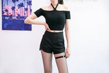 ハイウェストチョーカーガーターベルトショートパンツ/BOT(4440) High Waist Choker Shorts Garter Belt Short Pants