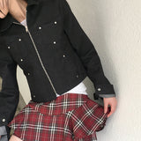 Locher リベットポケット スリム クロップド デニム ジャケット