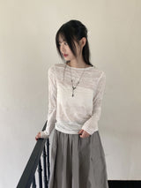 ペズルシースルーペイズリースリットクロップド長袖Tシャツ