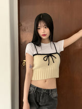 シースカラーレイヤードリボンニットシャツ / Sheath Color Layered Ribbon Knit Shirt