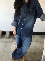 Deep ocean denim set up shirt