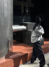 Flower string denim wide pants