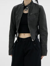 ピグメントウォッシュドレザージャケット/Pigment Washed Leather Jacket - Charcoal
