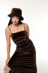 RIBBON VELVET HAT / BROWN