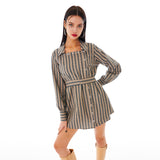 スクエアネックラインワンピース / Square Neckline One-piece [Beige Stripe]