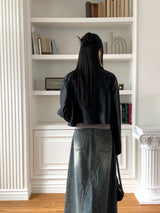 [MADE] Lawson wide collar slim crop crack leather leather jacket