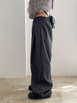 Clip string banding pintuck long wide slacks