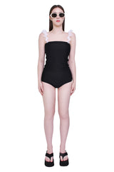 ラッフルマルチトリコットスパンロングチューブトップ/ruffle multi tricot span long tube top (black)