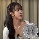 [IU Piercing] Dainty Heart Crystal and Ribbon Huggies Piercing - Silver Color