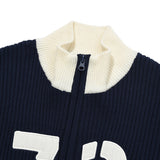 LINE POINT HIGH NECK KNIT ZIP UP [NAVY]