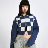 Wool Checkerboard Knit Zip-up  [2 Color]