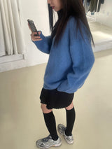 ブルー モヘア V ネック ニット