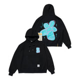 GRAFFITI FLOWER OVERSIZED HOODIE BLACK / WHITE MELANGE