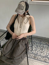 ワズスリムフィットワッフルツーウェイノースリーブベストクロップドフーディージップアップ / Waz Slim Fit Waffle Two-Way Sleeveless Vest Cropped Hoodie Zip-Up