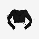 Jellyo Sleeve Slit String Cardigan