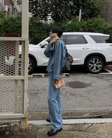 カラーレスデニムジャケット/Collarless denim jacket