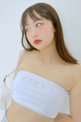 キュービックレタリングロゴチューブトップブラトップ/cubic lettering logo tube bra top (white)