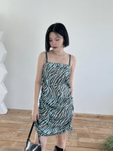 サテンゼブラシャーリングドレス/Satin Zebra Shirring Dress (2color)