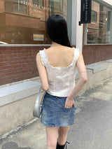 ランディビンテージレースパンチングインシジョンボタンスリーブレス/Randi vintage lace punching incision button cuff