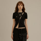 フックアイスリットタイトTシャツ/[LSD Runway]Hook-Eye Slit Tight T-Shirt