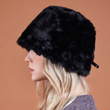 Fur Long Label Solid Drop Bucket Hat Black