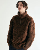 UNISEX MERINO WOOL CABLE KNIT ZIPUP M - MOCHA (6636048285814)