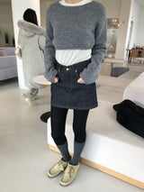 レイヤーボートネックショートニット