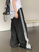 3ライン配色ツーウェイトラックロングワイドカーゴパンツ/ hata three-line coloring two-way track long wide cargo pants