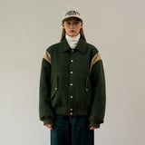 WOOL BLENDED VARSITY PADDING JACKET (KHAKI) (6627481747574)