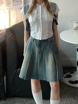 ビンテージウォッシングデニムテニススカート / vintage washing denim tennis skirt