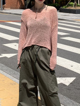 [5color]ジュエルサマーボートネック長袖ネットニット / Juel Summer Boat Neck Long Sleeve Net Knit