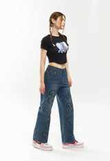 ハートバニーラグランクロップTシャツ / Heart bunny Raglan Crop-T (black)