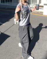ロマンティックスポーティブロックコアレタリング半袖Tシャツ
