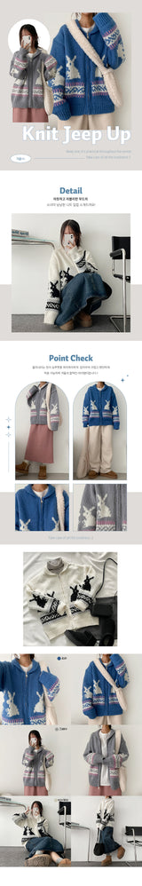 Lera Thick Cozy Rabbit Zip-Up Cardigan