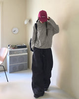 ペルバピンタックシャーリングデニム2WAYロングワイドジョガーパンツ